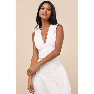 Lulus Seasonally Lovely White Scalloped Button-front Poplin Top - Size XL